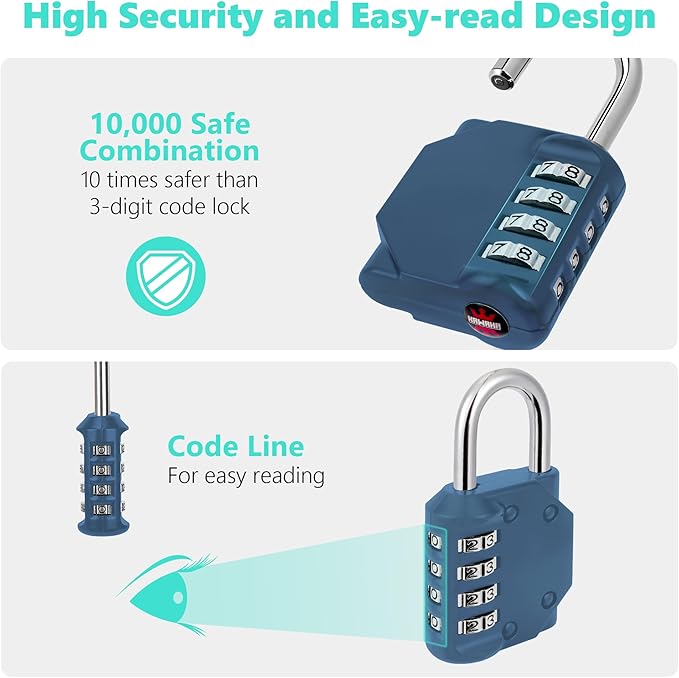 CL11BG Combination Lock, 4 Digit Outdoor Combination Padlock Set Your own Combination for Gym Locker Lock, School, Gates, Doors, Toolbox, Hasps and Storage (Blue-Gray *1)