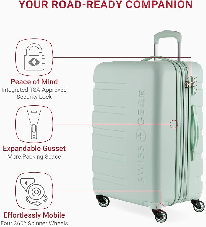 SwissGear 7366 Hardside Expandable Luggage with Spinner Wheels, Clearly Aqua, Checked-Medium 23-Inch