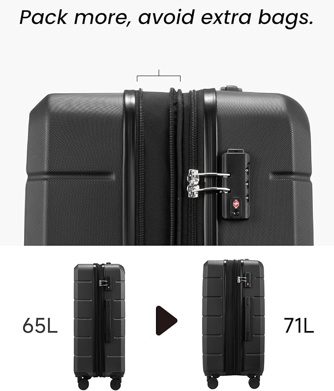 24 Inch Luggage with Spinner Wheels, Expandable Hardside Medium Checked Suitcase, White Brown