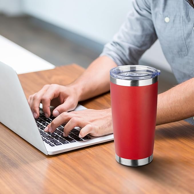 20oz Tumbler with Straw and Brush, Stainless Steel Vacuum Insulated tumbler, Double Wall Insulated Coffee Tumbler for Outdoor, Home, Travel,Office (Bright Red,1pcs)
