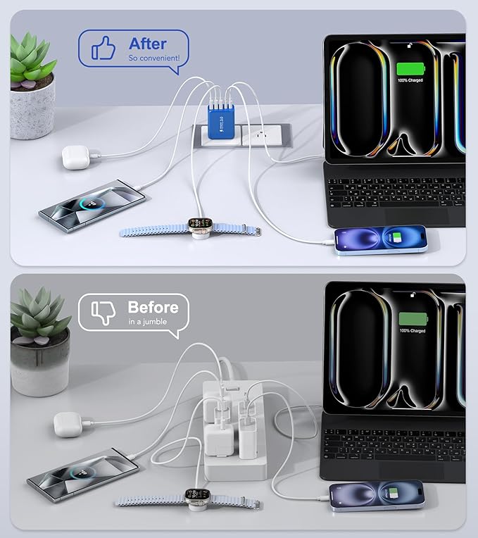 (2-Pack) 50W USB C Wall Charger Block, 5-Port C Charger Fast Charging Block PD Power Adapter +QC 3.0 Multiport Type C Box Brick Cube USB A Wall Plug for iPhone 16/15/14 Pro Max,Samsung (Dark Blue)