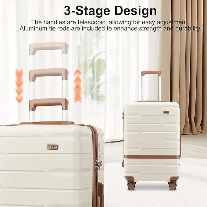 Carry On Luggage 3 Piece Lightweight Travel Luggage Set,22x14x9 Airline Approved,YKK Zippers Expandable Hard Shell Suitcase with Spinner Wheels TSA Lock (Black, 3 Piece Sets (20/DB/TB))