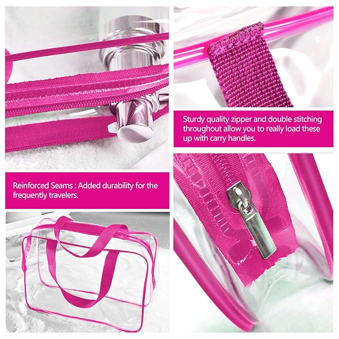2Pcs Crystal Clear PVC Travel Toiletry Bag Kit for Women Men, Waterproof Vinyl Packing Organizer Storage Bags with Zipper Handle Straps, Cosmetic Pouch Carry on Airport Airline Compliant Bag Handbag