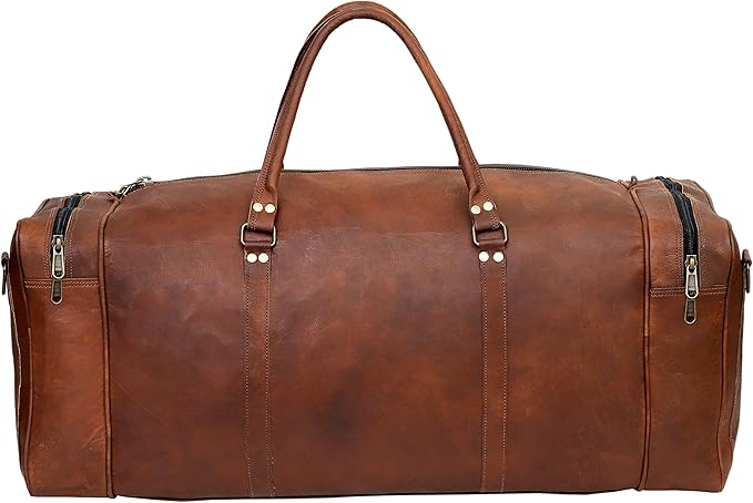 Leather 24 Inch Luggage Handmade Duffel Bag Carryall Weekender Travel Overnight Gym Sports Carry On Duffel Bag For Men And Women