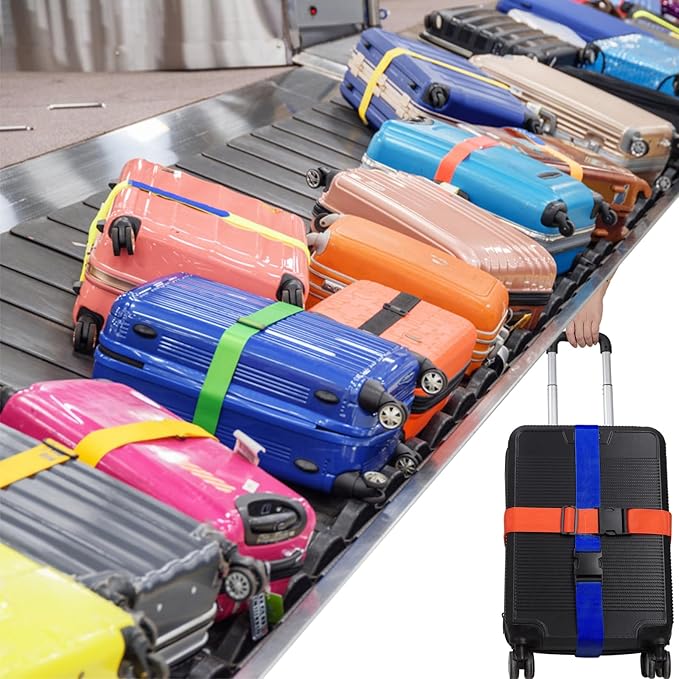 2Pcs Luggage Straps for Suitcase Travel Accessories TSA Approved, 80In Long Belts to Keep Your Suitcase Secure, Adjustable Bag Straps with Quick-Release Buckle for Travel Bag Closure, Red