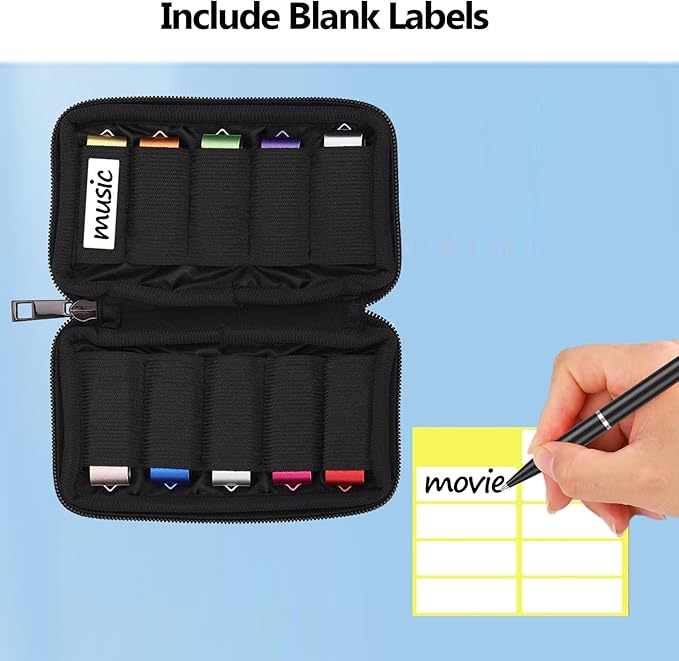 ABLAZE Flash Drive Case USB Storage Case, USB Holder Storage Bag with Label, Portable USB Case Electronic Accessories Organizer for USB Thumb Drive (Black)