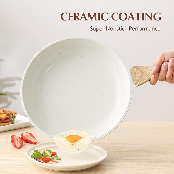SENSARTE Nonstick Ceramic Frying Pan Skillet with Lid, 11 Inch Omelet Pan, Healthy Non Toxic Chefs Pan, Induction Compatible Egg Pan with Heat Resistant Handle, Free of Intentionally Added PFAS/PTFE