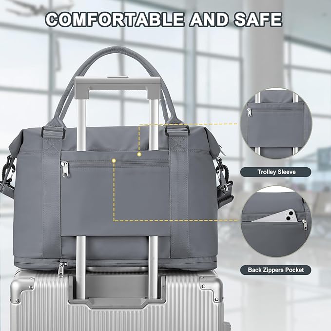 Travel Duffel Bag, Sports Tote Gym Bag, Shoulder Weekender Overnight Bag for Women