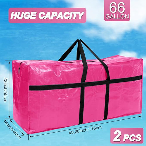 4 Pcs 66 Gallon Large Moving Bags with Zipper and Handles Foldable Storage Duffle Bags Heavy Duty Extra Large Totes for College Dorm Travel Clothes Blankets Bedding Moving (Pink)