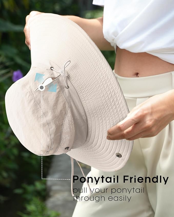 FURTALK Womens Sun Hat with Ponytail Hole Beach Hiking Summer Wide Brim UPF 80+ Outdoor Protection Foldable Bucket Hat
