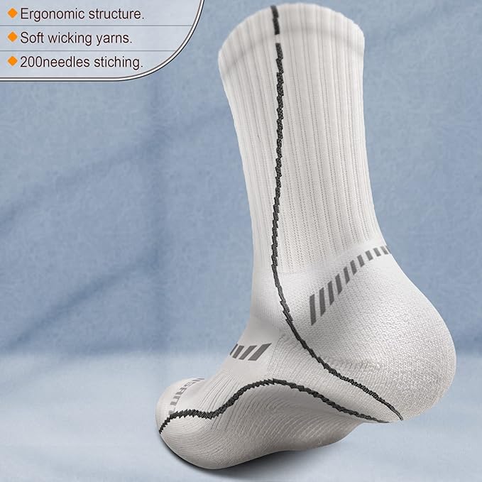 BULLIANT Compression Socks for Men 6Pairs, Athletic Crew Socks Cushioned For Men Sports Running-Arch Support