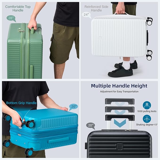 Hard Shell Suitcases Expandable Travel Luggage Sets 2 Piece, Carry on and Check in Luggage Lightweight Suitcase Set 2 Piece with Wheels Cup Holder Charger Built in (Forest Green, 20/28)