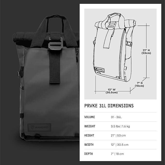 WANDRD PRVKE 31L, V3 Backpack: Weather-Resistant Travel & Camera Backpack with Laptop Sleeve, Quick Side Access, Clamshell Opening – Ideal Photography & Travel Bag (Black)