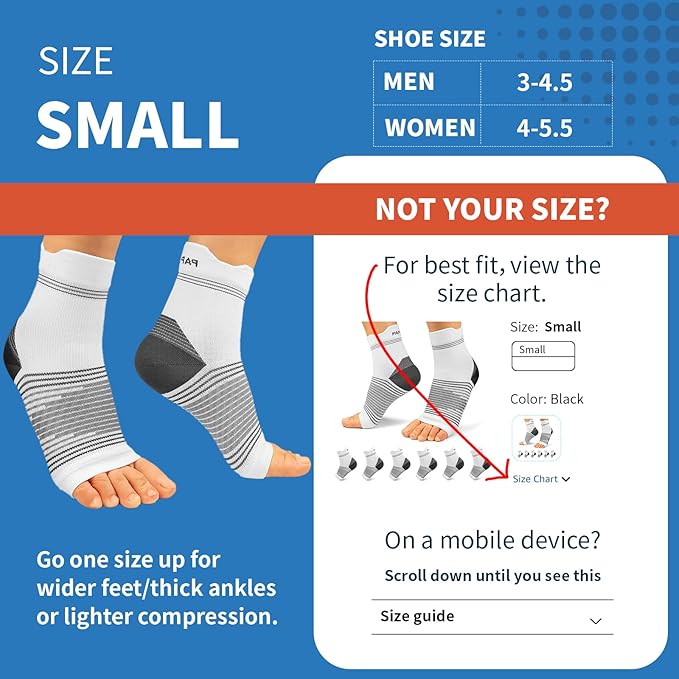 Plantar Fasciitis Sock (6 Pairs) for Men and Women, Compression Foot Sleeves with Arch and Ankle Support (Black, Gray, White, Small)