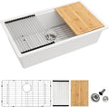 Dcolora 30 Inch White Kitchen Sink Granite Composite Workstation Undermount Quartz Single Bowl Kitchen Sink 30"W x 19"D x 10"H, DC-GU5521