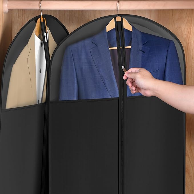 Univivi Garment Bag Suit Bag for Hanging Clothes, 40" Lightweight Full Zipper Washable Suit Cover with Large Visible Window for Suit Coat, Jacket, Sweaters (Set of 6), Black