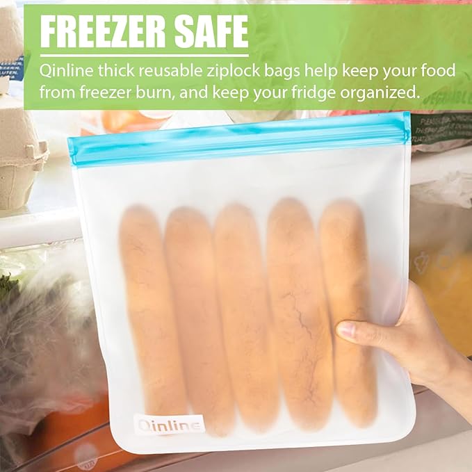 Reusable Gallon Food Storage Bags - 10 Pack Extra Thick Reusable Gallon Freezer Bags Leakproof Plastic Free Lunch Bag