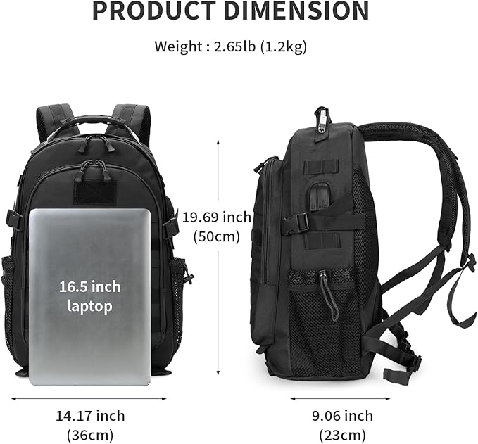 HUNTVP Military Tactical Backpack 40L Large Army 3 Day Assault Pack Molle Bag Backpacks WR Hunting Rucksack Assault Pack