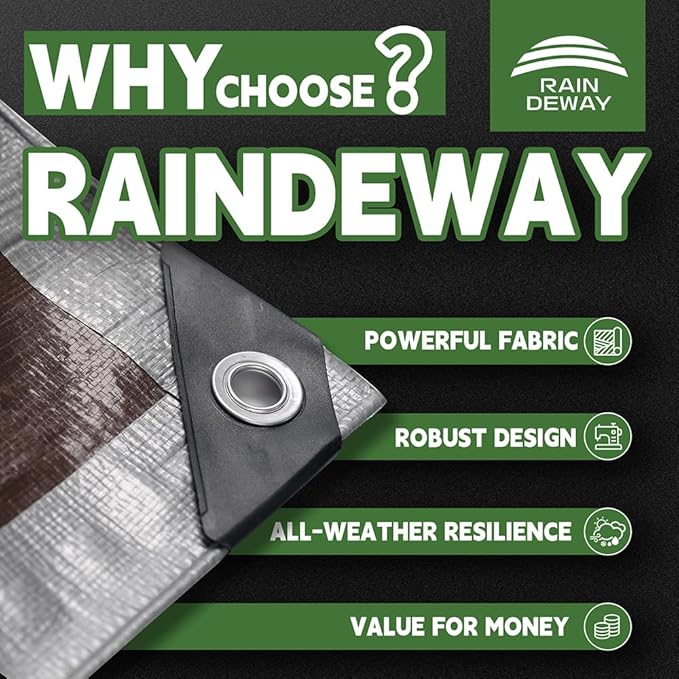 RAINDEWAY Tarps Heavy Duty Waterproof 10x20 Feet, 10Mil Multipurpose Poly Tarp Cover with Metal Grommets and Reinforced Edges, Silver/Brown Tarp by RAINDEWAY