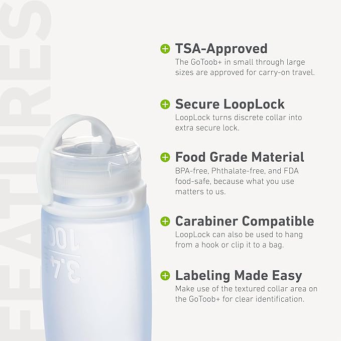 humangear GoToob+ 3-Pack (Large) | Refillable Silicone Travel Bottle | Locking Lid | Food-Safe Material, Clear/Red/Orange, Large (3.4 fl.oz.; 100ml)
