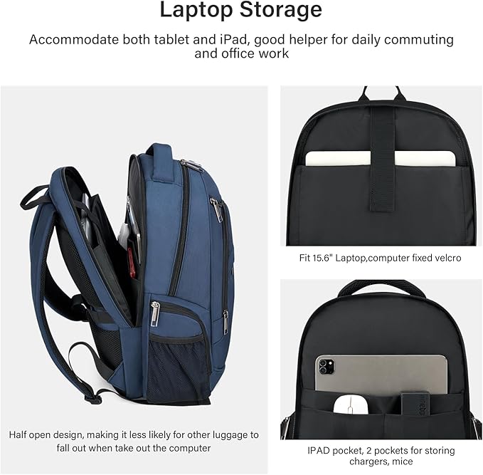 MILADA Travel Backpack For Men Laptop Backpack Women Business Carry On Backpack Airline Approved Fits 16.5 Inch Laptop Bag Work Backpack, Blue