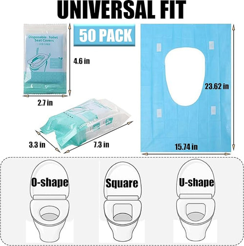 50 Pack Toilet Seat Covers Disposable 16x24 Inch XL Portable Toilet Liners Travel Seat Cover for Outdoors,Hotel, Hospital, Travel, Public Toilet Seat Cover (50pack, BLUE)