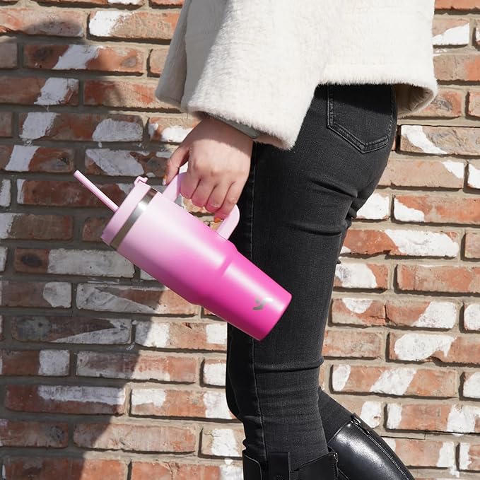 30 oz Tumbler with Handle and 2 Straws,2 in 1 Lid Insulated Water Bottle Stainless Steel Travel Coffee Mug,Navy blue