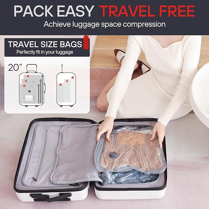 VMstr 9 Pack Vacuum Storage Bags for Travel, Carry-on Size Space Saver Bags for Luggage Clothes and Clothing Compression Packing, High Pressure Electric Pump(D/C Power)