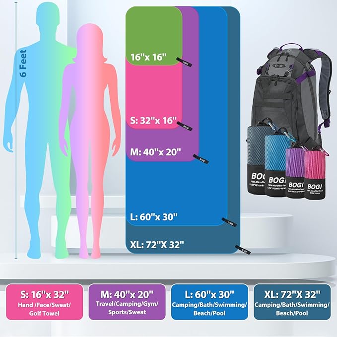BOGI Microfiber Travel Sports Towel-Quick Dry Towel, Soft Lightweight Microfiber Camping Towel Absorbent Compact Travel Towel for Camping Gym Yoga Swimming Backpacking (L:60''x30''+16''x16''-Hpink)