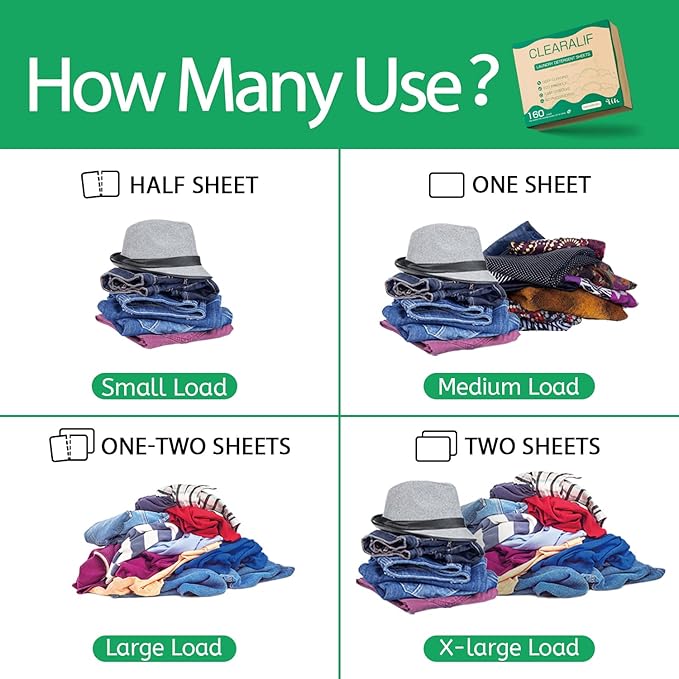 CLEARALIF Laundry Detergent Sheets (480 Loads), Unscented,Great For Travel, Apartments, Dorms, Laundry Detergent Strips Eco Friendly & Hypoallergenic (Pack of 3)