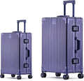 Metal All Aluminum Carry-on Luggage TSA Customs Lock Zipperless Silent Rotary Wheel Business Suitcase Aluminum Frame Set (blue, 2Piece(20/26))