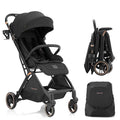 Gravity Folding Baby Stroller - Portable Travel Toddler Stroller w/Adjustable Backrest & Canopy, Lightweight and UV Protected, One-Hand Automatic Folding - Black