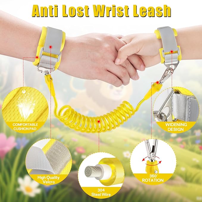 Toddlers Leash + Anti Lost Wrist Link Child Kids Safety Harness Kids Walking Wristband Assistant Strap Belt for Boys Pink Christmas Gift (Black)