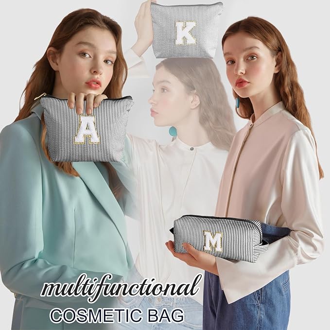 YOOLIFE Makeup Bag for Women - Personalized Makeup Pouch for Girlfriend Bridesmaid Wife | Travel Toiletry Bag for Her Mom | Skin Care Bag Birthday Gift for Sister Friend Sweet 16 Gifts Black V