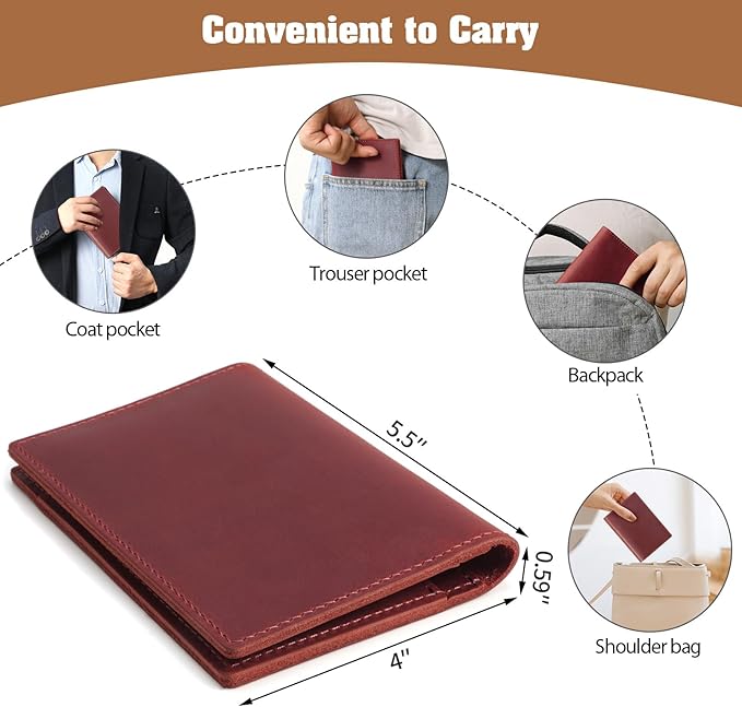 Jack&Chris Leather Passport Holder, Handmade Passport cover, Travel Wallet Cover Case for Men and Women, Leather Travel Documents Organizer Protector, JC107