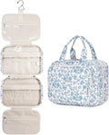 Narwey Hanging Floral Toiletry Bag for Women Travel Makeup Bag Organizer Toiletries Bag for Travel Size Essentials Accessories Cosmetics (Little Blue Flower (Medium))