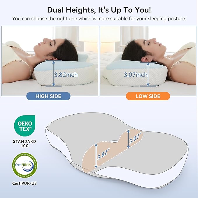 Cervical Pillow for Neck and Shoulder Support, Memory Foam Ergonomic Contour Orthopedic Bed Pillows with Adjustable Height & Breathable Pillowcase for Side, Back, Stomach Sleepers(Blue)