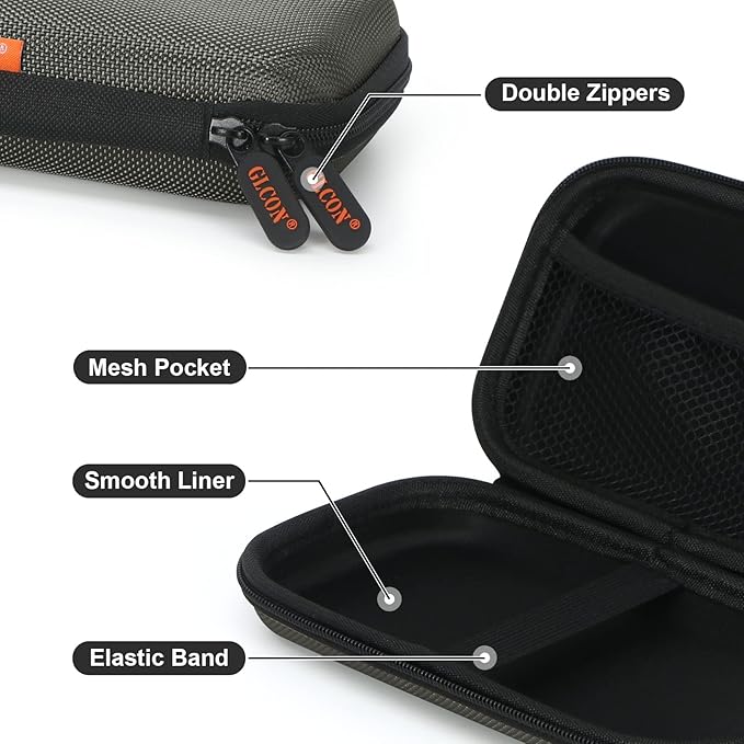 GLCON Dustproof Carrying Case Electronic Accessories Cable Organizer - Portable Small Travel Charger Case Power Bank Phone Pouch - Double Zippers Wallet Hard EVA Storage Carry Bag - Silver Grey