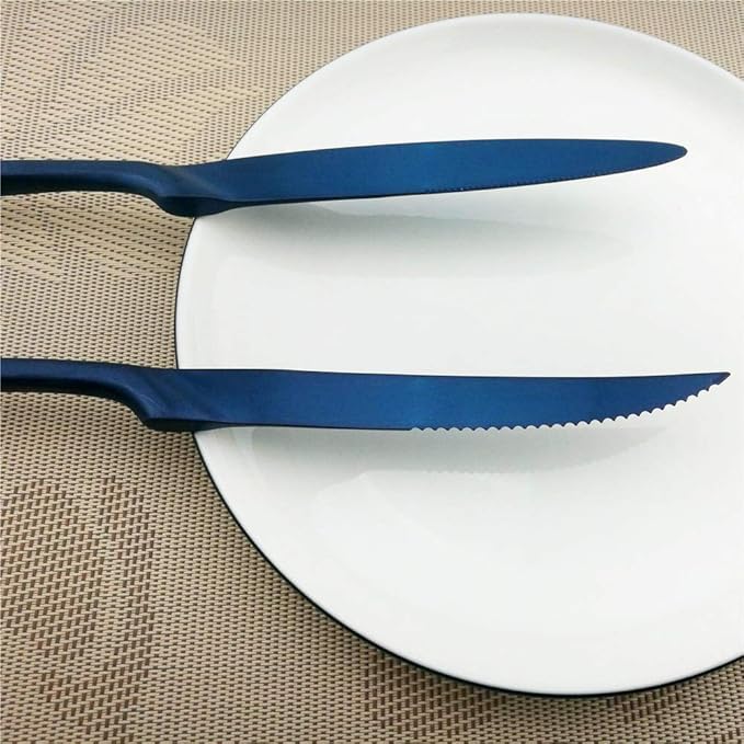 6-Piece Flatware Set,Extra Thick Heavy Duty - 18/10 Stainless Steel Cutlery Sets,High Matte Blue Finish Silverware Flatware Sets Service for 1, Use for Home,Kitchen Utensil Set