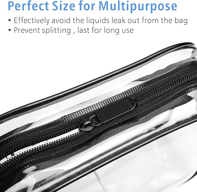 PACKISM Clear Makeup Bags, 4 Pack Quart Size Travel Bag TSA ApprovedTravel for Toiletries, Cosmetic Bags Carry on Clear Toiletry TSA Approved Toiletry, Black