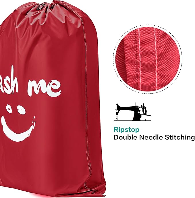 HOMEST 2 Pack XL Wash Me Travel Laundry Bag, Dirty Garments Organizer, Large Enough to Hold 4 Loads of Clothes, Easy Fit a Hamper or Clothing Basket, Black and Red
