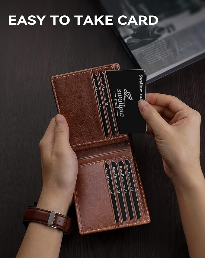 Swallowmall Mens Wallet Rfid Blocking Leather Wallet for Men Bifold Wallet Leather with 1 ID Window 16 Card Slot