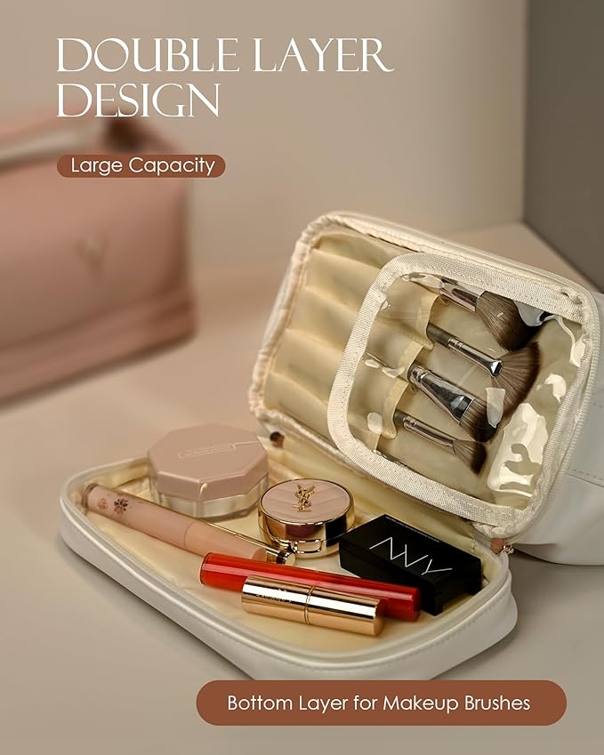 Makeup Bag For Teens 16-18, Personalized Makeup Bag with Handle, Initial Double Layer Cosmetic Bag with Makeup Brush Organizer,Birthday Gift Gifts for 11 12 13 14 15 16 17 18 19 Year Old