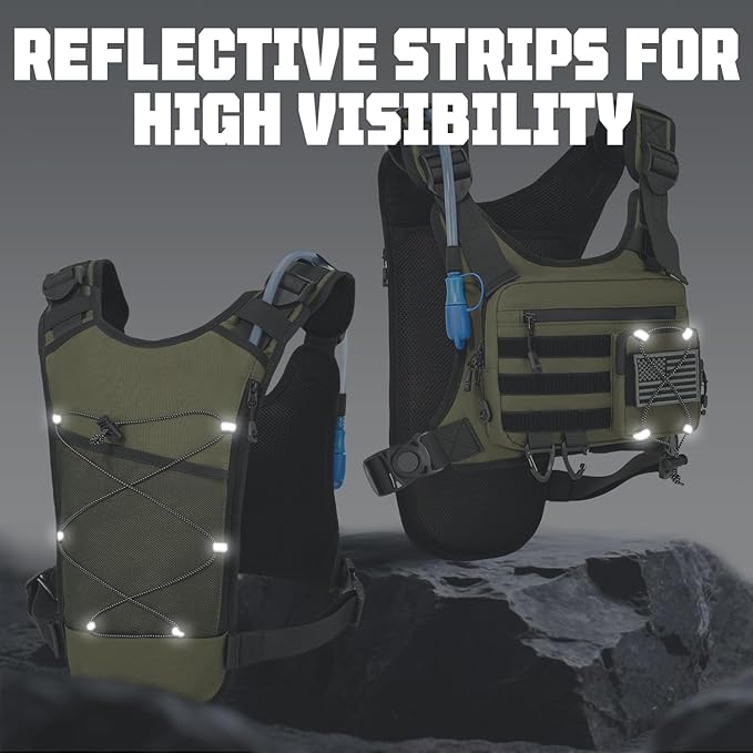 Hydration Vest（The design patent has been granted ）with 2L Water Bladder for Men and Women,Lightweight Adjustable Hydration Backpack,Reflective Running Hydration Chest Bag for Hiking Climbing Cycling