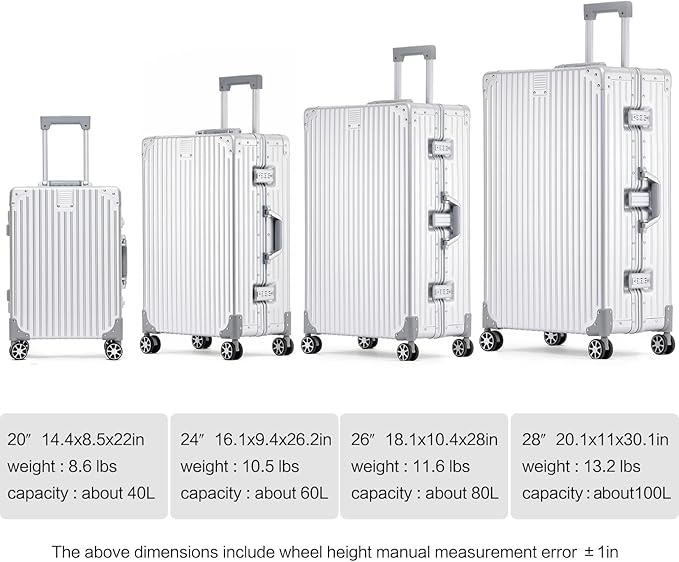 Metal All Aluminum Carry-on Luggage TSA Customs Lock Zipperless Silent Rotary Wheel Business Suitcase Aluminum Frame Set (black, 20 '')