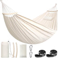 Chihee Cotton Hammock Large Soft Breathable Camping Hammock Holds Up to 660lbs Portable Tree Hammock with Detachable Spreader Bar Pillow 2 Strong Webbings 2 Carabiners Patio Garden Indoor Outdoor
