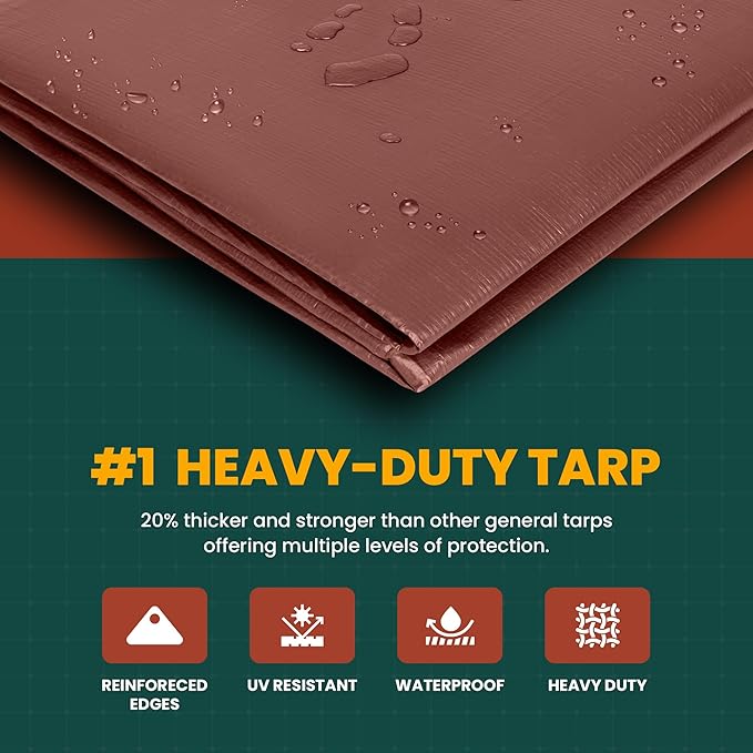 Large Waterproof Tarp - Heavy Duty 10 Mil Thick Poly Tarpaulin Ideal for Canopy Tents, Boats, RV or Pool Covers - Multipurpose Protective Tarps with Grommets for Indoor and Outdoor Use | 12' x 20'