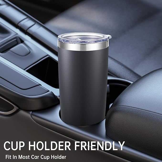 20 oz Tumblers Bulk Stainless Steel Tumbler with Lid Double Wall Vacuum Insulated Coffee Mug 20oz Powder Coated Cup for Hot and Cold Drinks, Black, 6 pack