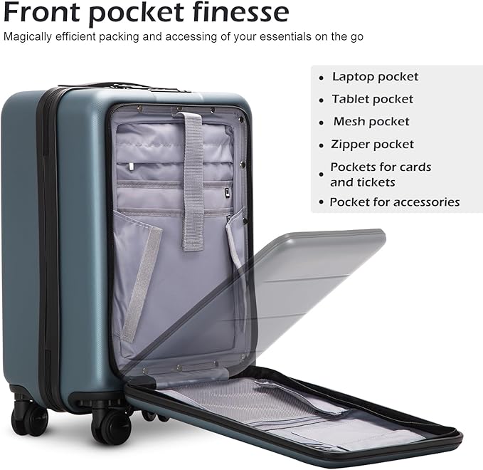 Coolife Carry-On Luggage, 20-inch Lightweight Hardshell, Airline-Certified ABS+PC, Pocket Compartment (White, 20-inch Carry-On)