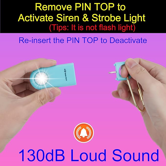 130dB Personal Safety Alarm Strobe Light. Loud Sound SOS Emergency Alerts with Carabiner. Self Defense Keychain Siren for Women, Elderly, Children, Night Runners, Hiking. Bear Alarm Deterrent. Aqua